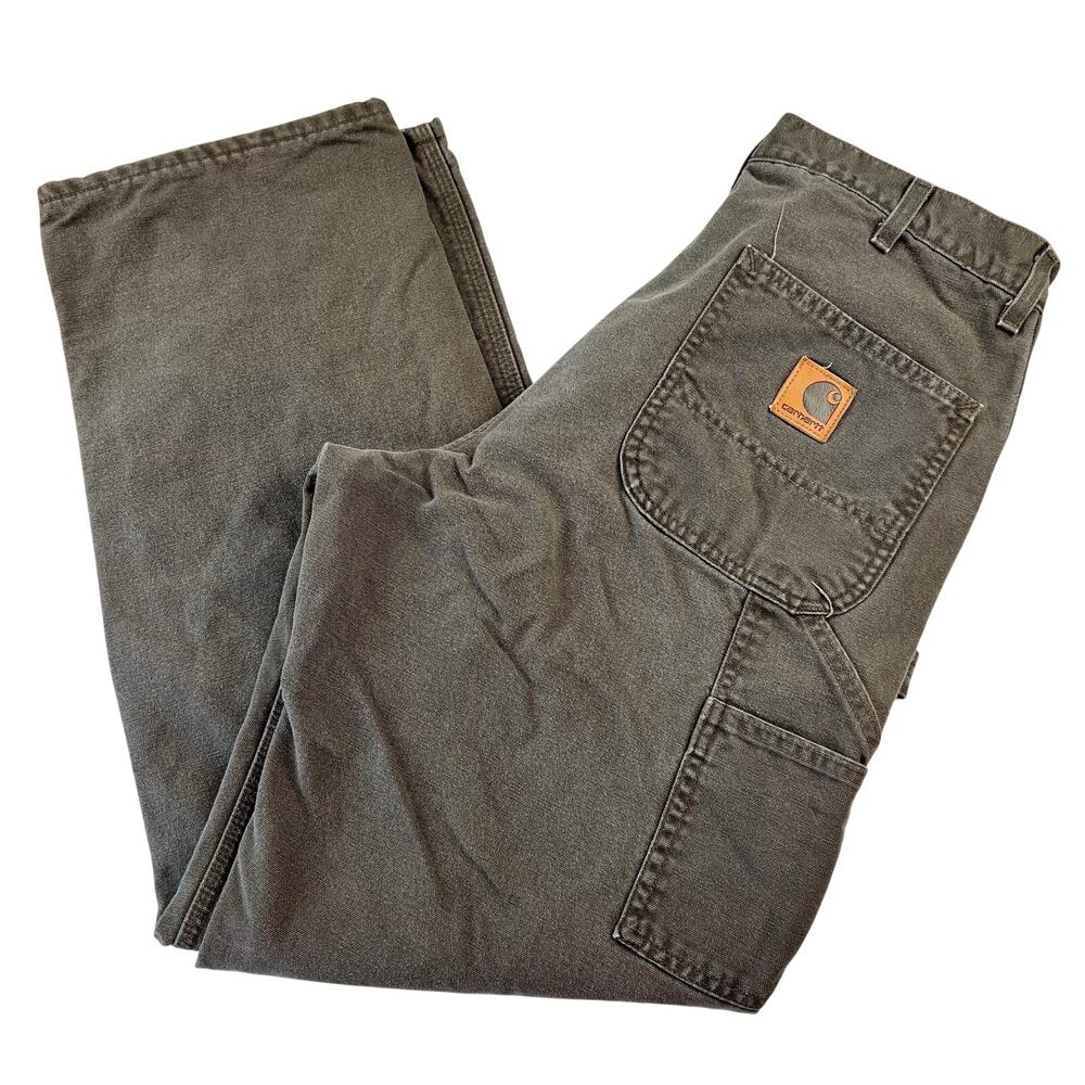 Carhartt Brown Flannel Lined Carpenter Duck Canvas Pants Size 36X31 Vintage Y2K